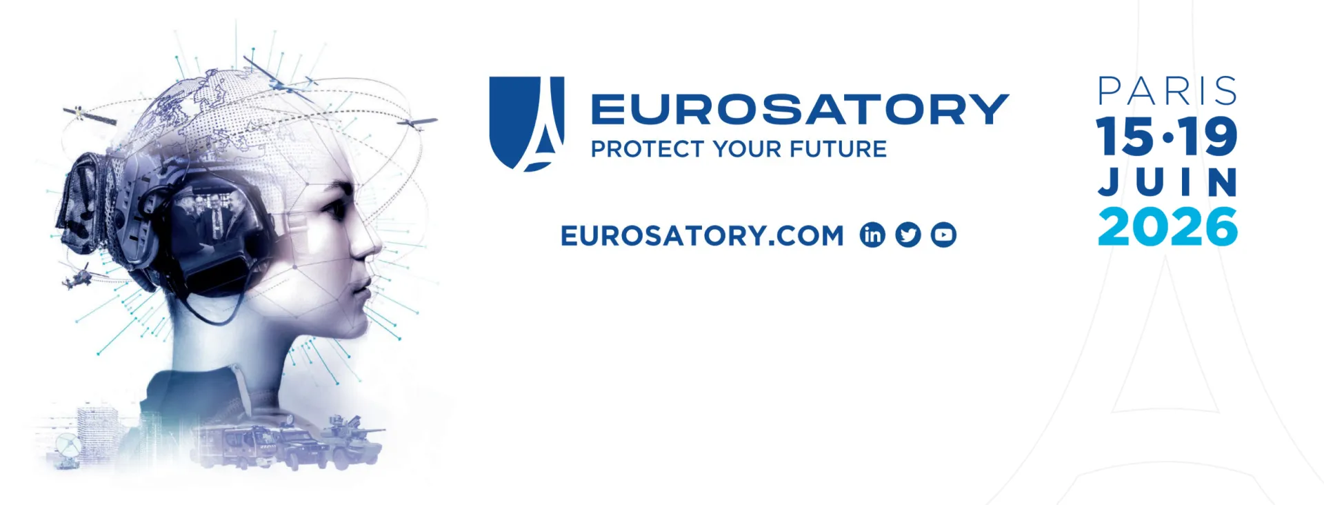 Bandeau qui annonce le salon EUROSATORY 2026